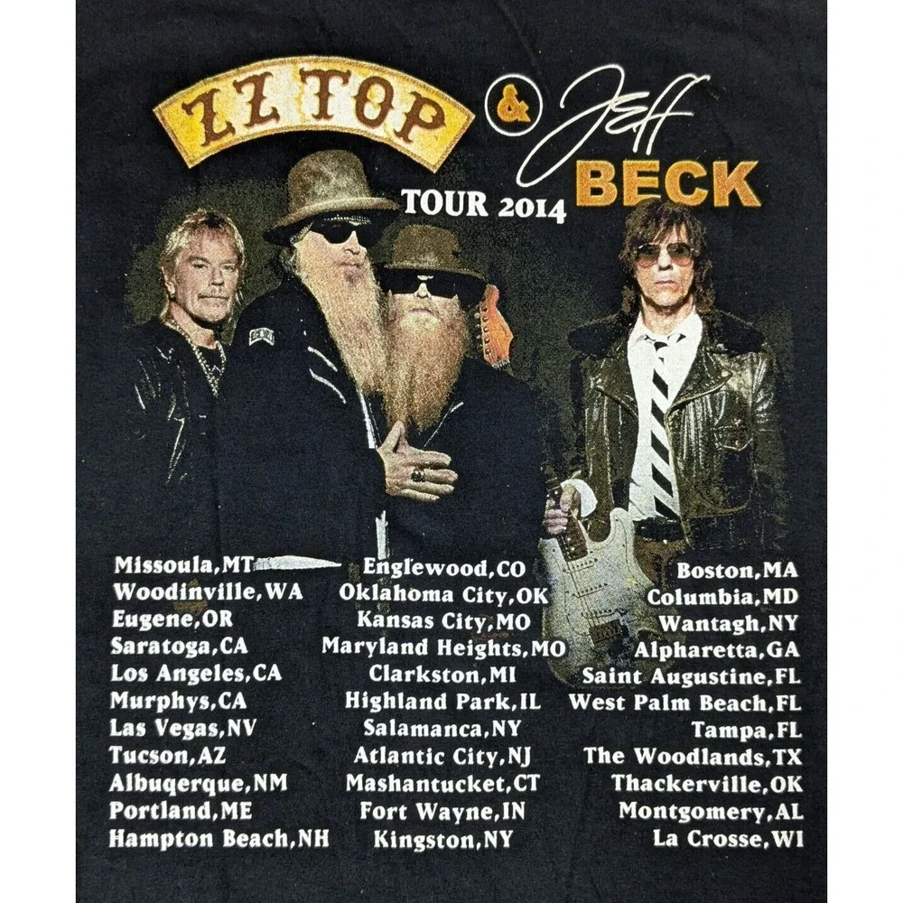 ZZ TOP &‎ JEFF BECK TOUR 2014 Men XL Black Double-Sided The Very Baddest T-Shirt
